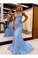 Buy Sweep Train Periwinkle Sleeveless Sheath Velvet Sequin Evening Dress