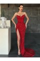 Buy Sweep Train Red Sleeveless Sheath Velvet Sequin Evening Dress