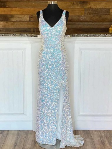Buy Sweep Train Sleeveless Sheath Velvet Sequin Evening Prom Dress