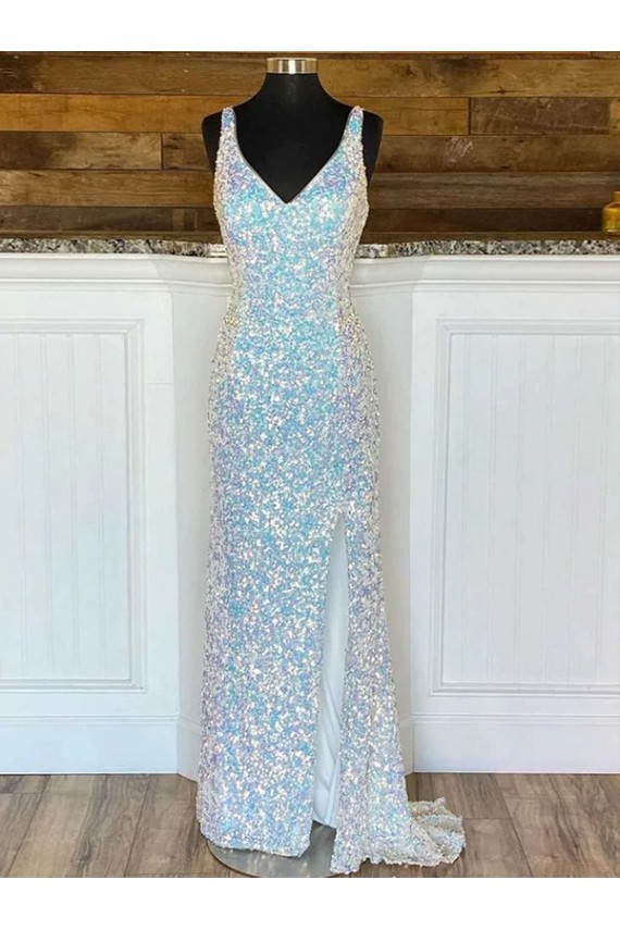 Buy Sweep Train Sleeveless Sheath Velvet Sequin Evening Prom Dress