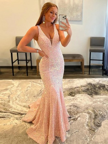 Buy Sweep Train Sleeveless Sheath Velvet Sequin Long Evening Dress