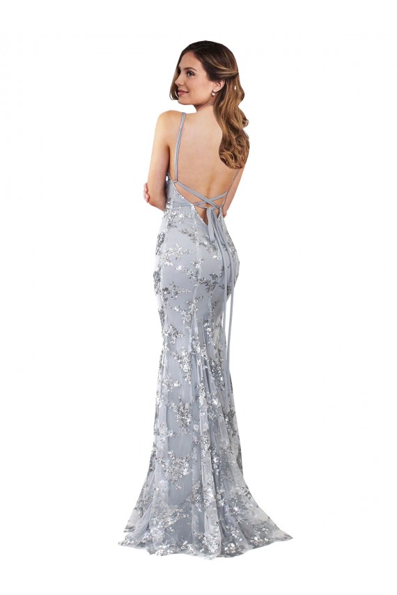 Buy Long Silver Sleeveless Mermaid Open Back Formal Evening Dress