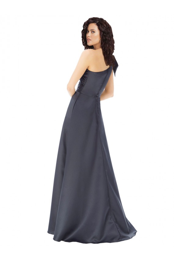 Buy Long Slate Grey Sleeveless A-Line Satin Formal Evening Dress