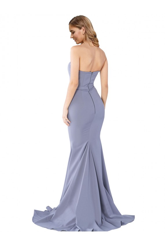 Buy Long Smoke Blue Sleeveless Mermaid Low Back Formal Evening Dress