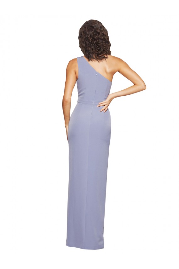 Buy Long Smoke Blue Sleeveless Sheath Side Slit Formal Evening Dress
