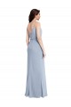 Buy Long Smoke Blue Sleeveless Sheath V-Back Formal Evening Dress