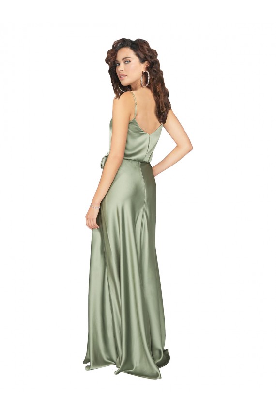 Buy Long Smoke Green Sleeveless A-Line V-Back Formal Evening Dress