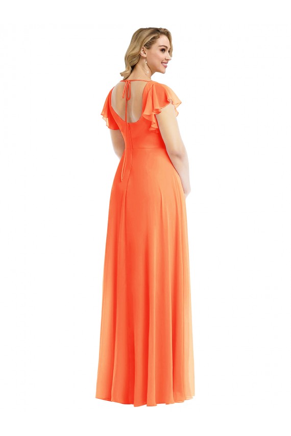 Buy Long Tangerine Tango Flutter Sleeves A-Line Open Back Semi Formal Evening Dress