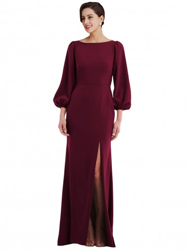 Buy Long Burgundy Gold Long Sleeves Trumpet Open Back Formal Evening Dress