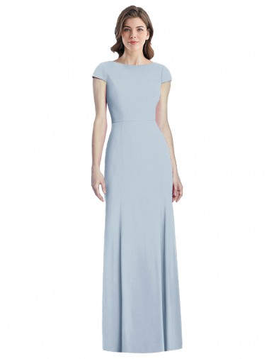 Buy Long Light Sky Blue Cap Sleeves Trumpet Open Back Formal Dress