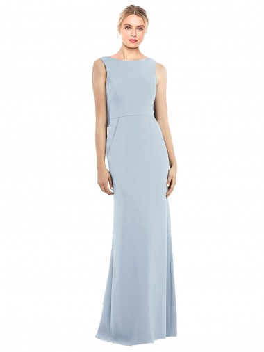 Buy Long Light Sky Blue Sleeveless Trumpet Backless Semi Formal Evening Dress