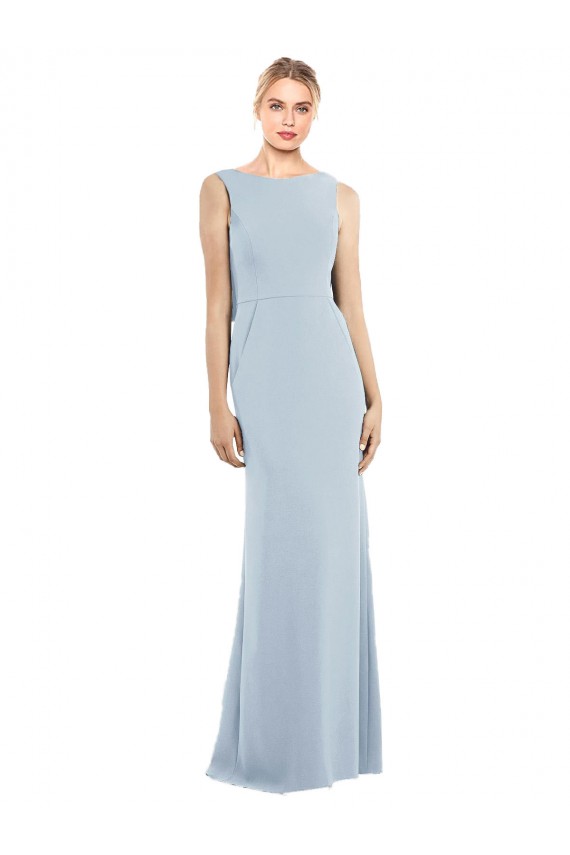 Buy Long Light Sky Blue Sleeveless Trumpet Backless Semi Formal Evening Dress