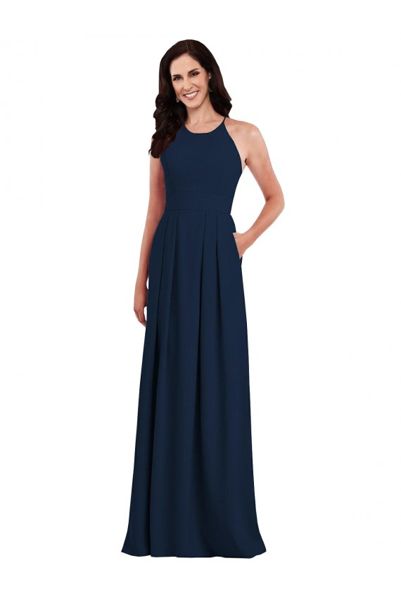 Buy Long Dark Navy Sleeveless Trumpet Open Back Semi Formal Evening Dress