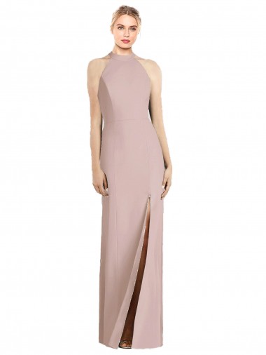 Buy Long Dusty Pink Sleeveless Trumpet Open Back Semi Formal Evening Dress