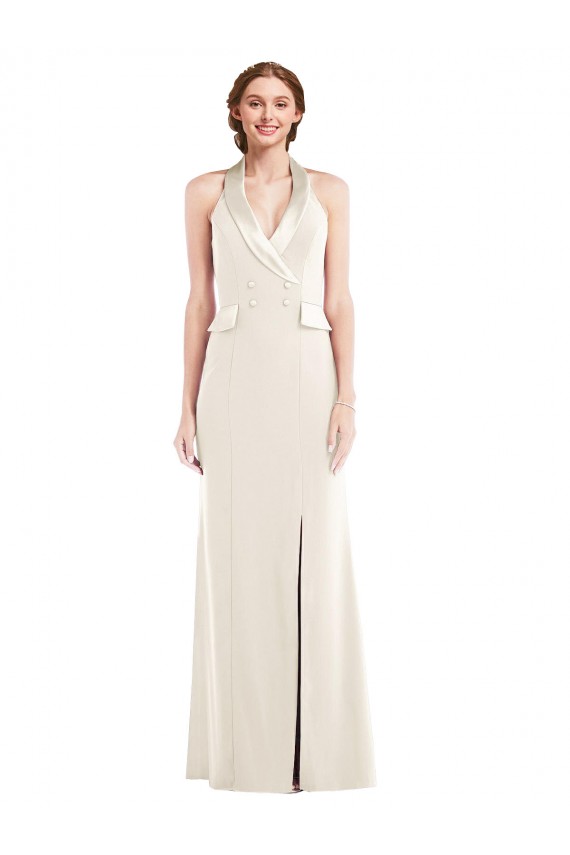 Buy Long Ivory Sleeveless Trumpet Low Back Semi Formal Evening Dress