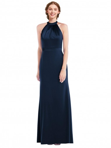 Buy Long Dark Navy Sleeveless Trumpet Open Back Semi Formal Evening Gown
