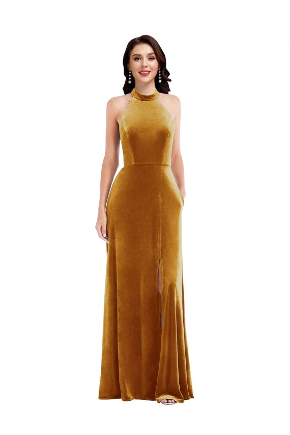 Buy Long Gold Sleeveless Trumpet Keyhole Back Semi Formal Evening Dress