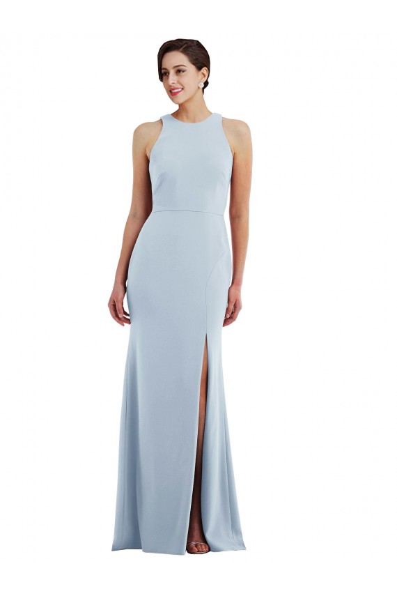 Buy Long Light Sky Blue Sleeveless Trumpet Open Back Stretch Crepe Formal Evening Dress
