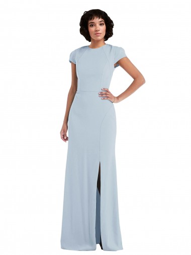 Buy Long Light Sky Blue Cap Sleeves Trumpet Keyhole Back Semi Formal Evening Dress