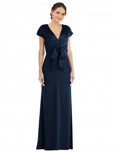 Buy Long Dark Navy Cap Sleeves Trumpet Keyhole Back Formal Evening Dress