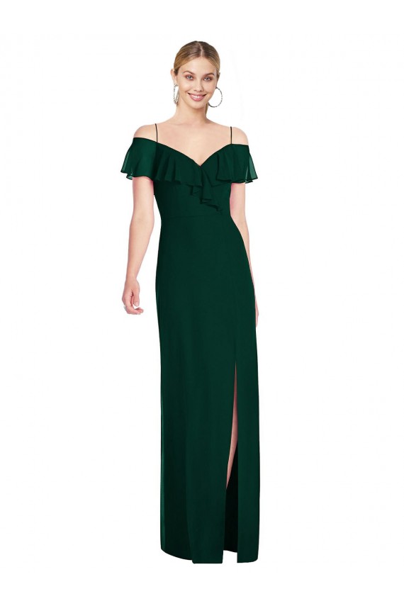 Buy Long Ever Green Cold Shoulder Trumpet Semi Formal Evening Dress