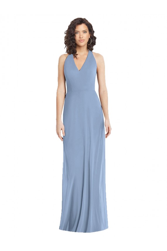 Buy Long Dusty Blue Sleeveless Trumpet Open Back Formal Evening Dress