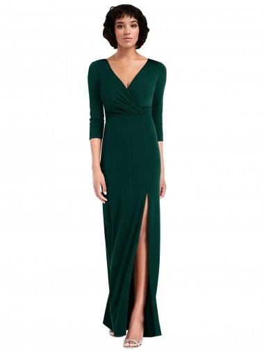 Buy Long Dark Green Long Sleeves Trumpet V-Back Formal Evening Dress