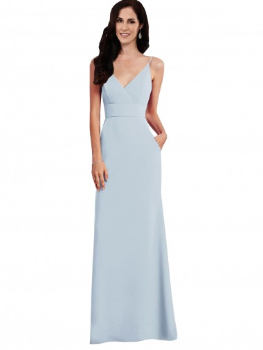 Buy Long Light Sky Blue Sleeveless Trumpet V-Back Formal Dress