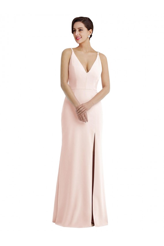 Buy Long Pink Sleeveless Trumpet V-Back Formal Evening Dress
