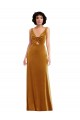 Buy Long Gold Sleeveless Trumpet V-Back Semi Formal Evening Dress