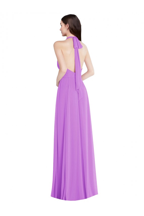 Buy Long Violet Sleeveless A-Line Open Back Formal Evening Dress